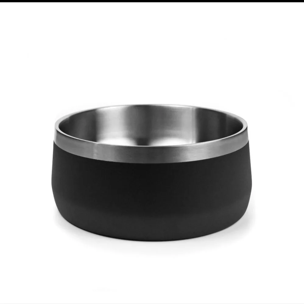 Dog Pet Bowl Stainless Steel Insulated Rubber Non Slip Non Skid Black Silver